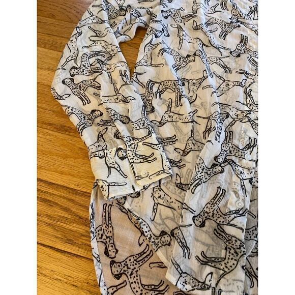 A New Day women's sheer dog patterned high low collared button front blouse sz S - Picture 2 of 8